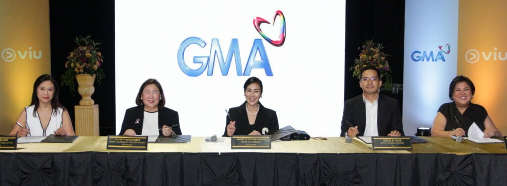 GMA Network First Vice President for Public Affairs Nessa Valdellon; Senior Vice President for Entertainment Lilybeth Rasonable; Senior Vice President for Programming, Talent Management, Worldwide, and Support Group, and President of GMA Films Atty. Annette Gozon-Valdes; Viu Deputy General Manager Vinchi Sy-Quia; and Viu Head of Content Partnerships Garlic Garcia