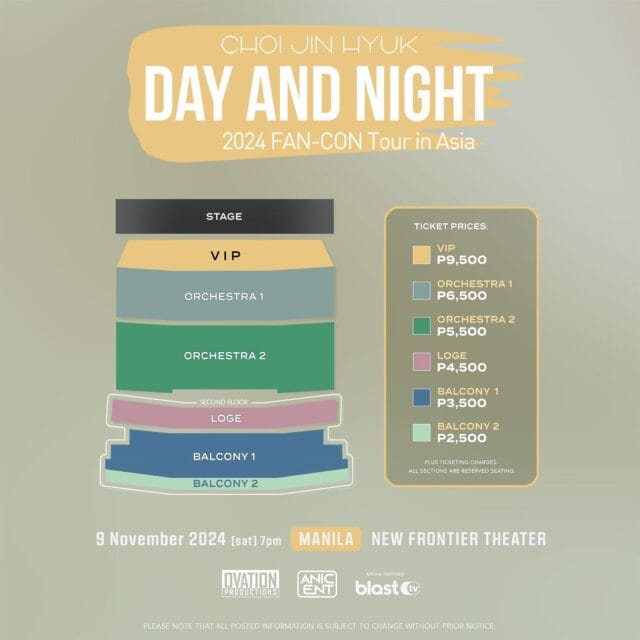 "Choi Jin-hyuk Fan-Con Tour in Asia: Day and Night in Manila" seats and ticket prices