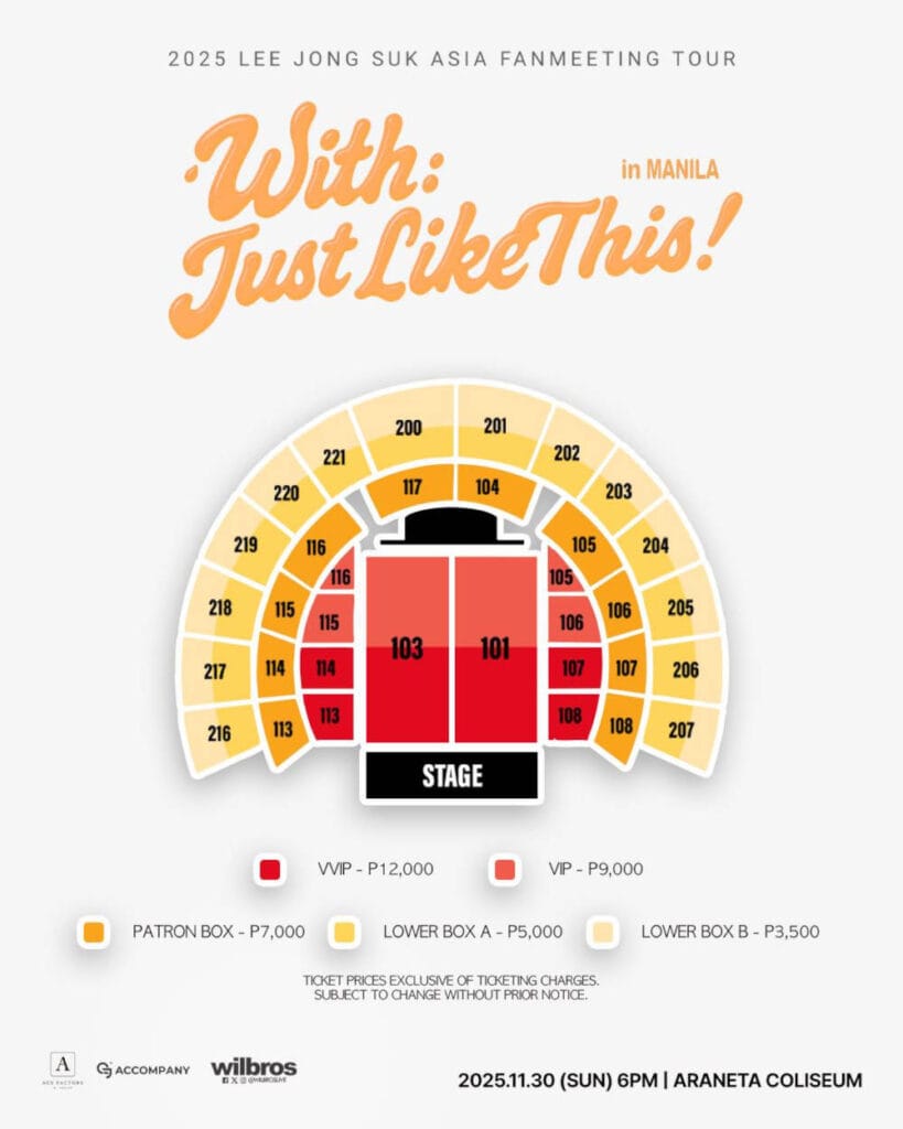 Lee Jong-suk in Manila fan meeting 2025 seat tiers